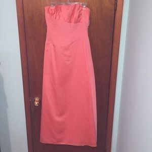 Coral Strapless Satin Finish Dress